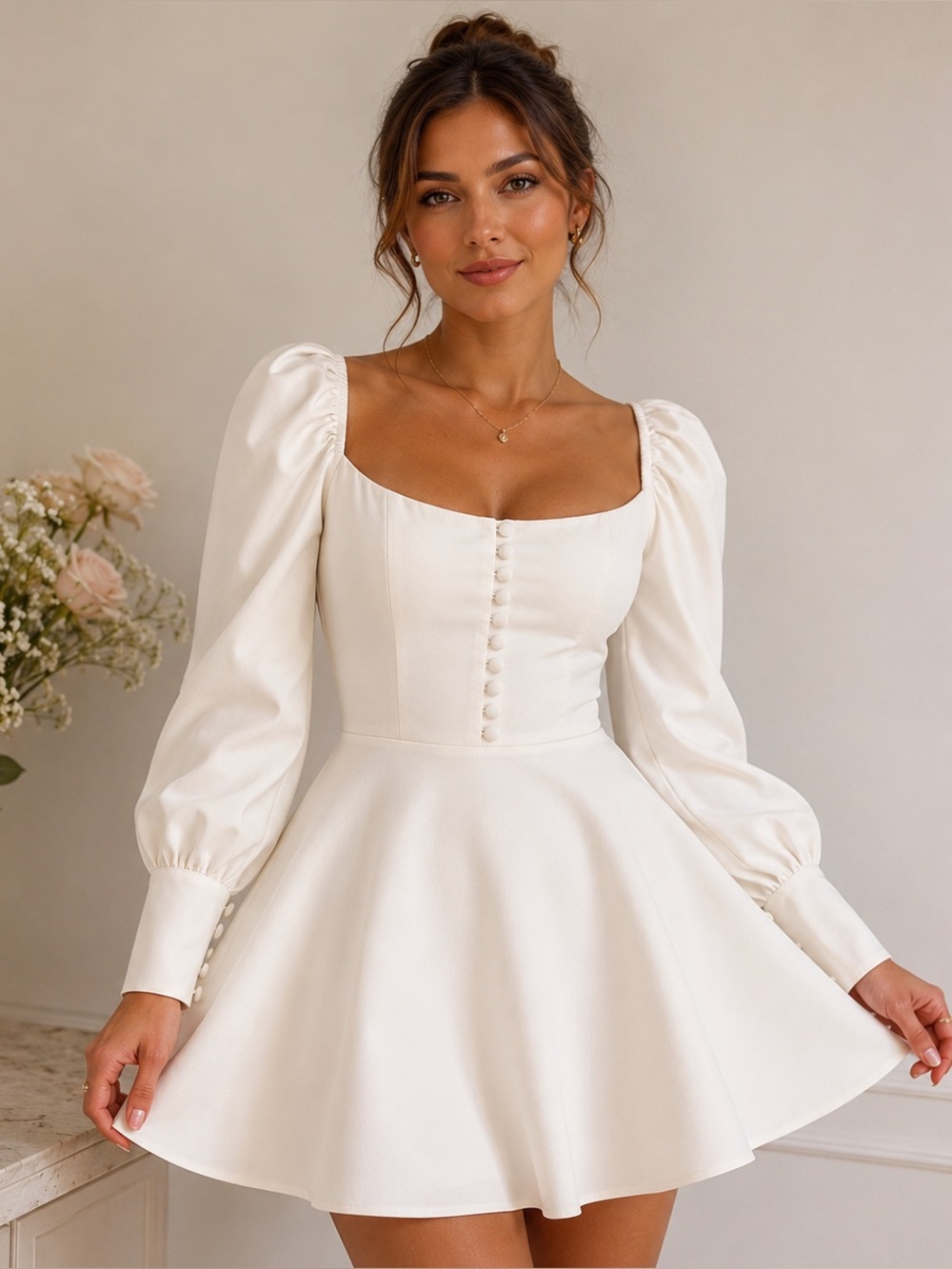 Manic White Cotton Puff Sleeve Mini Dress Size M Excellent Revolve